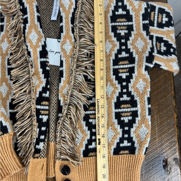 Grace + Karma Fringe Knit Cardigan Sweater Small Aztec Boho Southwest Style - Picture 3 of 10